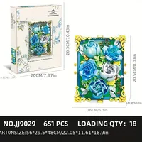 Jie Star JJ9029 - Marco de Fotos con Flores Preservadas, Rosa Blanca y Azul, Rompecabezas 3D, Juguete de Construcción de Ladrillos, Regalos para Niños, Juego de Bloques de Construcción