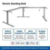 Bureau d'angle électrique intelligent à 3 pieds, réglable en hauteur et rotatif, en forme de L, pour le travail debout