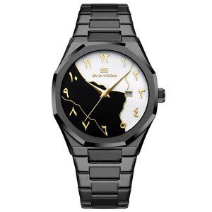 Montre à quartz de luxe pour homme avec cadran noir et blanc et bracelet en acier inoxydable, montre de business pour homme - Product Image 1