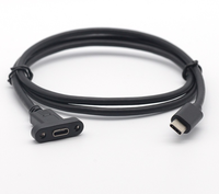 Kabel Adaptor USB 2.0/3.0 Tipe-C Male ke USB C Micro B Sudut Kanan Panjang 0.3m Female Screw Panel Mount