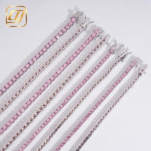 Collar de cadena tipo tenis de plata S925 de alta calidad con moissanita rosa, delicado collar choker completo de moissanita rosa para joyería de boda. - Product Image 2