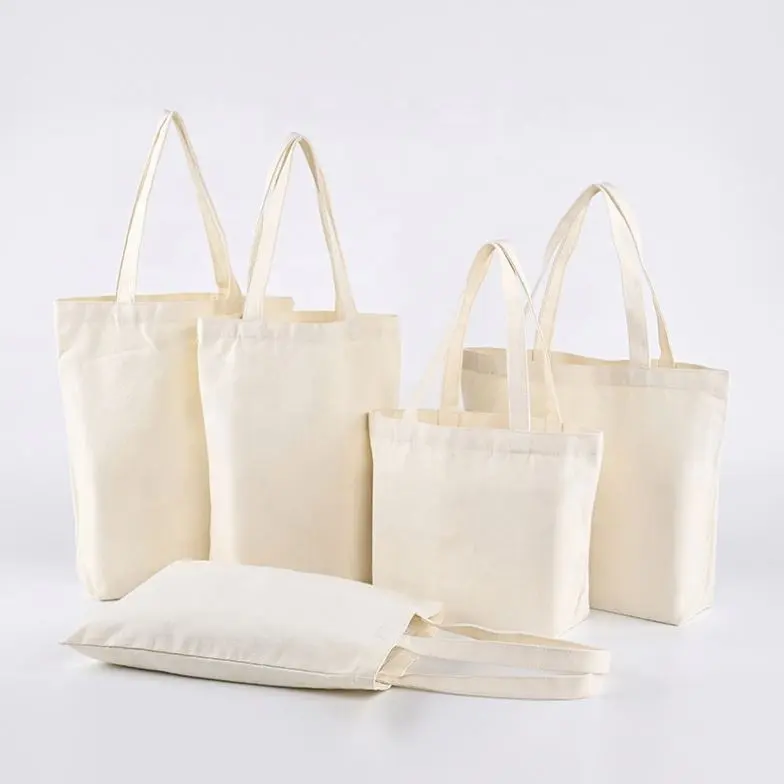 शिल्प के लिए नीचे कली के साथ प्राकृतिक कैनवास बैग ले जाना शॉपिंग बैग