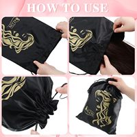 Pochette en satin de soie de luxe en gros avec cordon de serrage, logo personnalisé imprimé, promotionnelle, 25x35cm, anti-poussière et anti-humidité pour perruques et mèches de cheveux