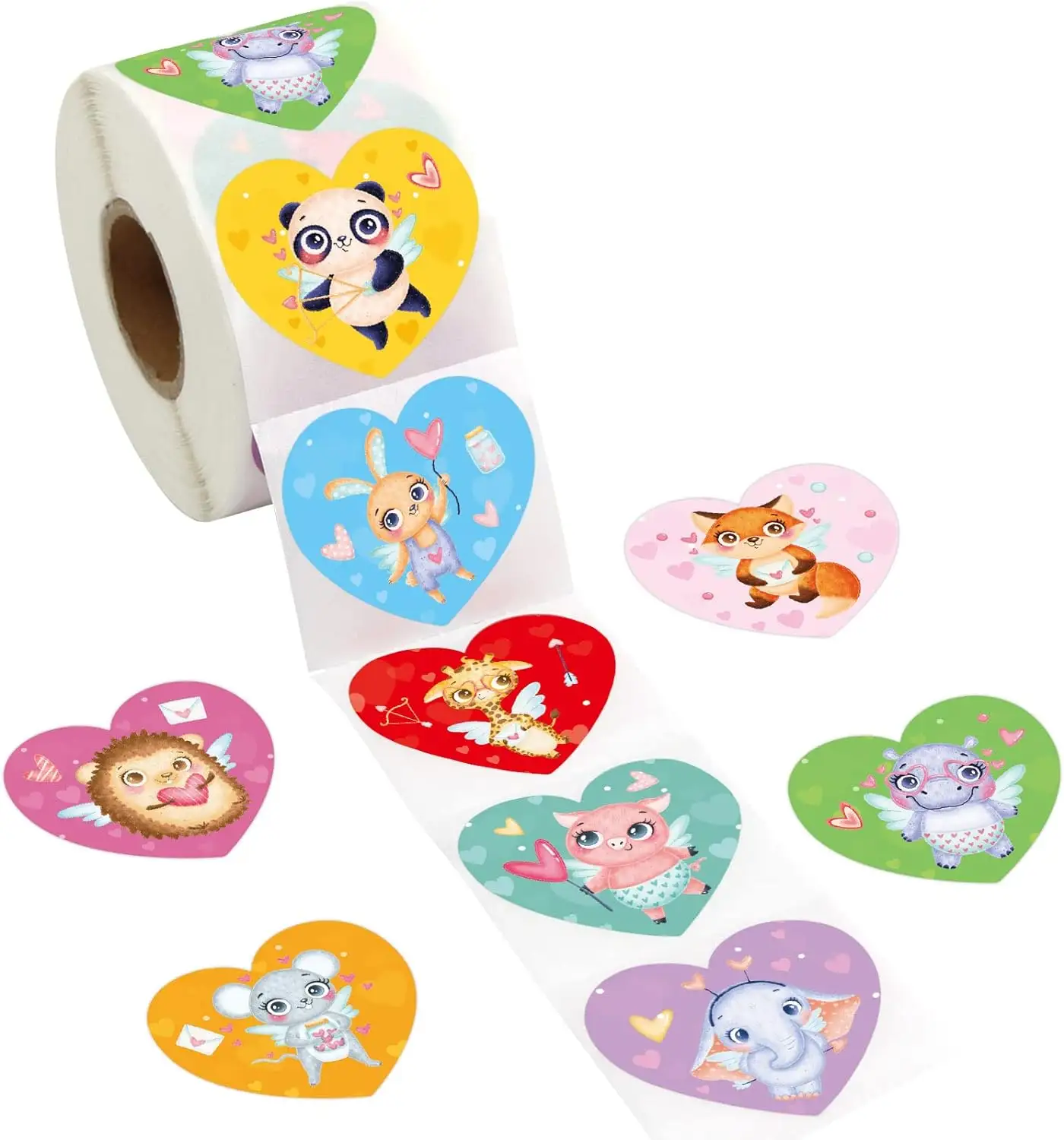 Valentines Stickers for Kids Happy Valentines Day Animal Heart Love Sticker Roll Party Decorations Supplies for Envelopes Cards