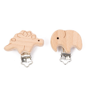 Clip para chupete de madera de haya natural con diseño de animal grabado, soporte de madera para chupete de dibujos animados, clip para chupete para cadena de dentición DIY para bebés - Product Image 5