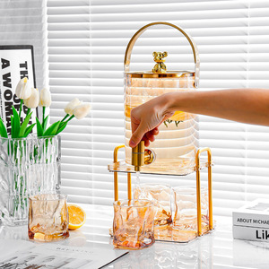 Jarra de agua de vidrio con grifo de 2.0-3.0L con borde dorado, dispensador de bebidas para el hogar, para té de frutas, refrescos - Product Image 2