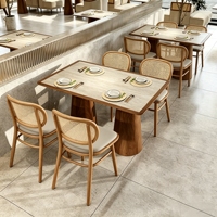 Ensemble de mobilier de restaurant moderne personnalisé en gros, thème commercial, table et chaise de café de luxe en rotin et bois massif
