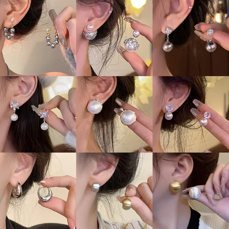 S925 orecchini di perle di nicchia di lusso con ago in argento orecchini delicati micro intarsiati orecchini di fascia alta orecchini di temperamento