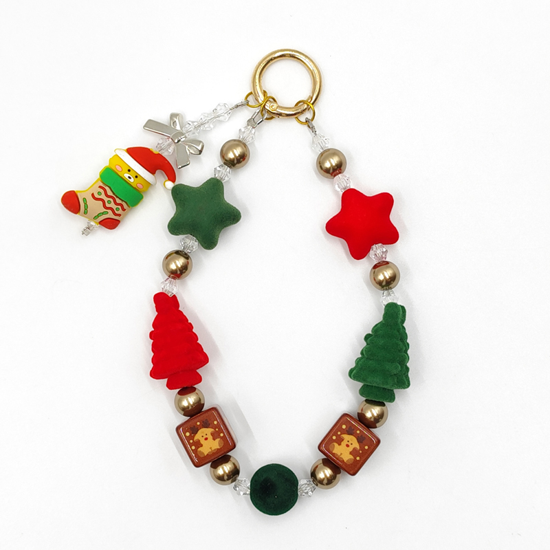 (Étoile de Noël floquée) - Breloque de Noël pour téléphone portable