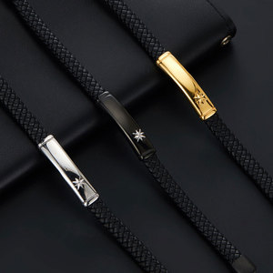 Pulsera y brazalete de moda para hombre de acero inoxidable 316L antideslustre, chapado en oro de 14K y 18K, espacios en blanco grabables para pulseras de hombre - Product Image 3
