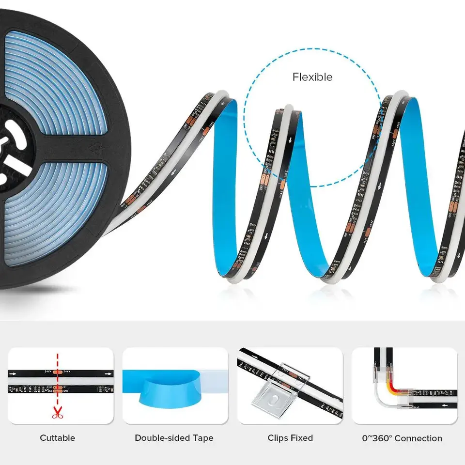 WS2812B Individually Addressable RGBIC COB LED Strip 5mm 160Leds/m High ...