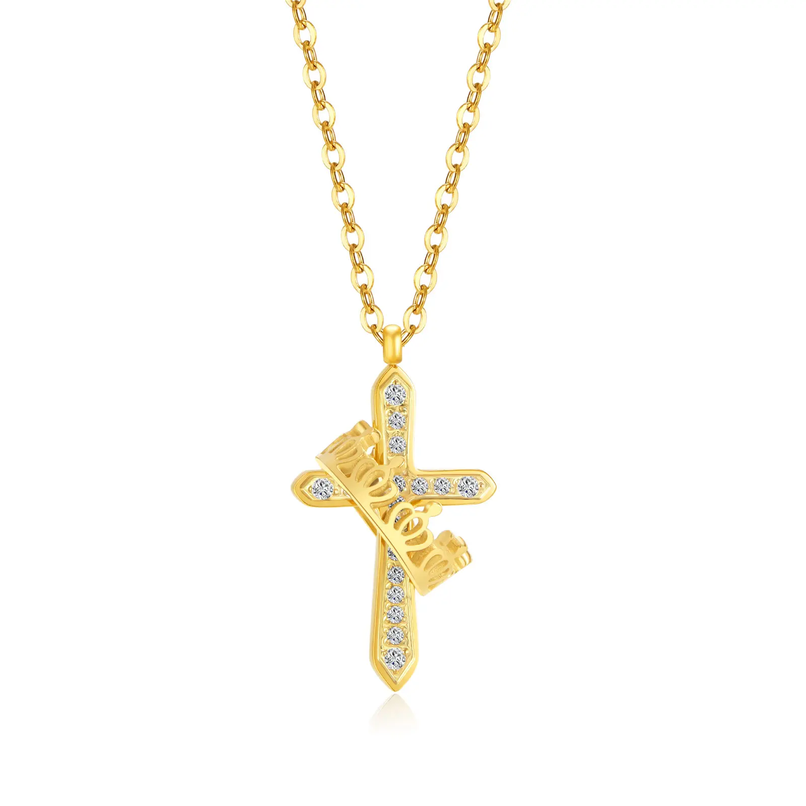 Wholesale Jewelry White Gold Plated Bling Necklace Infinity Diamond Cross Necklace For Women 2023
