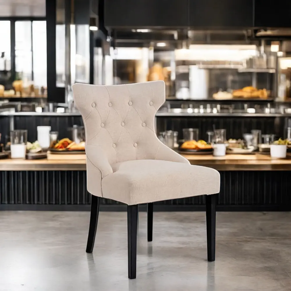 हॉट सेल आधुनिक रेस्तरां असबाबवाला लकड़ी के पैर विंगबैक डाइनिंग रूम कुर्सियाँ