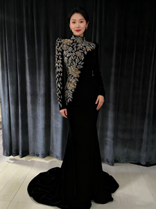 LM A883 nuovo di zecca brillante stile sirena di diamanti con paillettes con perline in <span class=keywords><strong>velluto</strong></span> naturale <span class=keywords><strong>Midi</strong></span> abito da sera da donna - Product Image 5