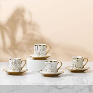 Light Luxury Gold Rim Ceramic Coffee Cup Saucer Set Nordic Style Modern Design Heat-Resistant Gift <b>Box</b> Pack - Product Image 4