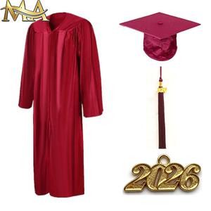 Togas y birretes de graduación brillantes color granate para adultos, con borla, uniforme universitario unisex para adultos, año 2026 - Product Image 1