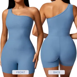 Clt8616 Women Yoga Jumpsuit Off The Shoulder Ribbed Seamless Wear Tight Slimmy Short Yoga Wear Wholesale