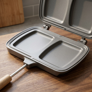 Aluminum Non-Stick Sandwich Baking Frying Pan, Double-Sided Breakfast Skillet with Heat-Resistant Handle for Commercial Kitchen - Product Image 2