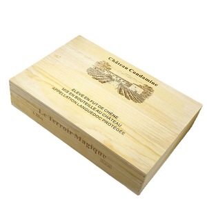 Boîte à vin en bois de pin rectangulaire faite à la main avec couvercle rabattable pour 6 bouteilles, étui de rangement pour boissons - Product Image 5