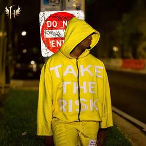 OEM personalizable sudaderas con capucha Rhinestone Distress bordado Logo francés Terry algodón crudo pesado dobladillo pulóver borde corte 100% algodón - Product Image 5