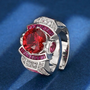 High Quality Jewelry Eco-friendly Copper Red & Blue Cubic Zirconia Adjustable Band <b>Ring</b> for Premium Durability - Product Image 5