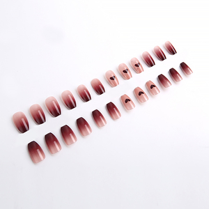 24 <span class=keywords><strong>faux</strong></span> <span class=keywords><strong>ongles</strong></span> à presser rouge bordeaux dégradé, forme cercueil, avec cœur, réutilisables, longs, pour femmes - Product Image 1