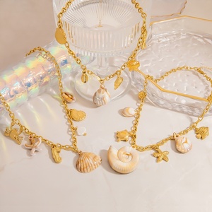 Collana in Acciaio Inossidabile Placcato Oro 18K con Ciondolo Singolo, Stile Vacanza Marina, Catena a Maglie, Gioiello Trendy con Taglio Asscher e Montatura a Castone per Feste - Product Image 5