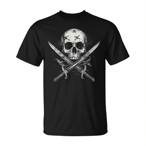Camiseta con diseño de espada pirata, calavera y huesos entrelazados, disfraz de Halloween, color negro, talla mediana para hombre - Product Image 2