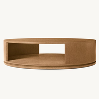 Table basse moderne ouverte en bois massif à grain naturel, design ovale, étagère ouverte, base flottante, table centrale pour salon