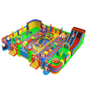 <b>Large</b> Circus Inflatable Playground With <b>Slide</b> Obstacle Course Cartoon Animal Decor Kids Commercial Play Equipment For Rental - Product Image 3