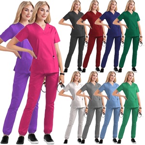 Women's V-Neck <b>Scrub</b> <b>Set</b> Short Sleeve Two Piece Moisture Wicking Hospital Uniforms For Nurses Split <b>Set</b> European Style - Product Image 1
