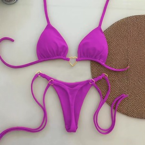 Micro <span class=keywords><strong>bikini</strong></span> pour femmes avec design cœur en métal, string à nouer sur le côté, logo personnalisé, maillot de bain brésilien sexy, vêtements de plage OEM - Product Image 3