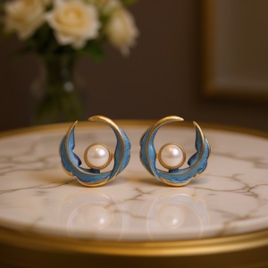 Pendientes de botón chapados en oro E4831 con perla cultivada blanca en engaste de bisel, diseño geométrico minimalista para uso diario de mujer. - Product Image 2