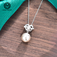 Collier en argent sterling 925 avec nœud en forme de cœur, perle de coquille de 10 mm et pendentif en moissanite de 3 mm pour femmes, bijoux fins