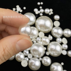 Perles d'imitation semi-circulaires à dos plat, haute brillance, blanc cassé, pour accessoires de nail art DIY - Product Image 3