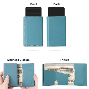 RFID Money Clips Aluminium Bank Card <b>Holder</b> Case <b>Wallets</b> for Men Metal Leather 3 Fold <b>Wallet</b> Top Grain Leather Pop Out <b>Wallet</b> - Product Image 2