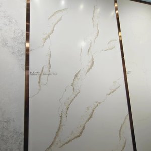 Losas de piedra de cuarzo blanco Calacatta de sílice cero/baja de sílice de diseño moderno, encimeras de cuarzo Artificial pulidas para uso doméstico - Product Image 3