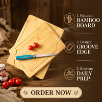 Papan Pemotong Bambu Padat Berkualitas Makanan, Anti Selip, Tepi Halus, Papan Charcuterie Bambu untuk Memotong di Dapur Rumah Tangga