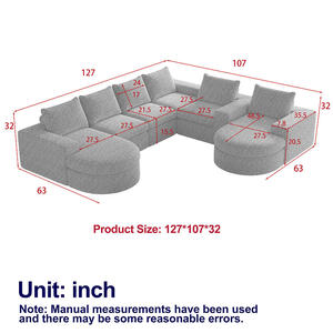 Sofá Seccional Modular en Forma de L Convertible de Chenilla con Chaise Longue y Seis Módulos - Product Image 6