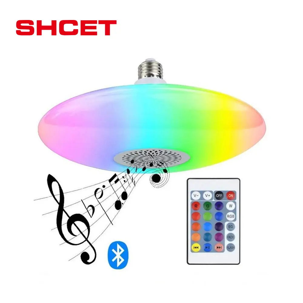 Bohlam Lampu Musik UFO 18W 24W 48W Mode dengan Kontrol Bluetooth RGB Multiwarna 110V 220V Smar Bola Lampu Led Berubah Warna