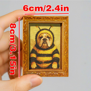 1 <span class=keywords><strong>aimant</strong></span> de réfrigérateur en forme de bouledogue habillé d'un costume d'abeille |   Mini peinture décorative en bois, décoration créative pour la maison et la cuisine, accessoires mignons pour chiens - Product Image 3