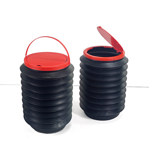 Foldable Plastic Trash Can 4L With Lid Portable Car Garbage Can Round Black Waterproof With Handle - Product Image 4