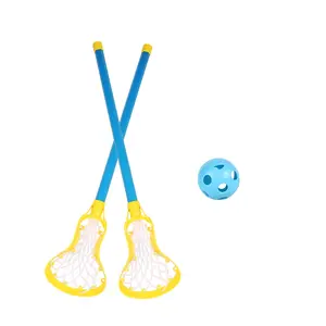 Set Stik Hoki Lacrosse Plastik untuk Anak Laki-laki, Stik Permainan Olahraga Luar Ruangan untuk Pemula, Stik Lengkap dengan Saku Jala
