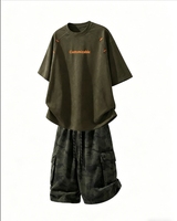 Ensemble décontracté d'été pour homme avec logo personnalisé, respirant, style streetwear, t-shirt ample en coton et short cargo, tenue 2 pièces, vente en gros, marque personnalisée