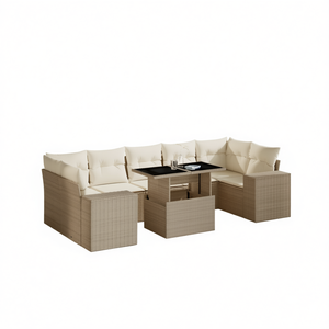 Ensemble de canapés de jardin en rotin PE, 7 pièces, beige, mobilier d'extérieur modulaire, design contemporain, coussins en mousse haute densité - Product Image 1