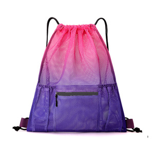 Mochila Reutilizable con Logotipo Personalizado, Bolsas Deportivas con Cordón, Mochila de Malla de Poliéster con Cordón y Bolsillo Frontal con Cremallera - Product Image 1