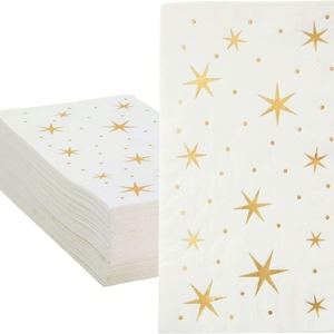 Serviettes en papier imprimées étoiles dorées, 20 pièces, 2 plis, jetables, pour fêtes d'anniversaire - Product Image 1
