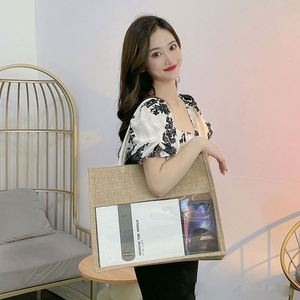 Sac fourre-tout en toile de jute jaune réutilisable, imperméable, de haute qualité, en lin naturel, avec PVC - Product Image 2