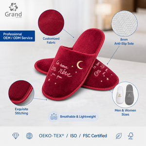 Juego <span class=keywords><strong>Completo</strong></span> de Amenidades de Hotel de la Marca GRAND, Pantuflas con Logotipo Personalizado, Pantuflas de Algodón y Terciopelo a Juego, Calzado Desechable de Lujo para Huéspedes - Product Image 5