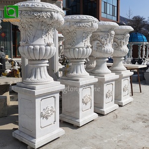 Vaso di fiori rotondo intagliato <span class=keywords><strong>frutta</strong></span> decorazione giardino di alta qualità in marmo bianco - Product Image 5